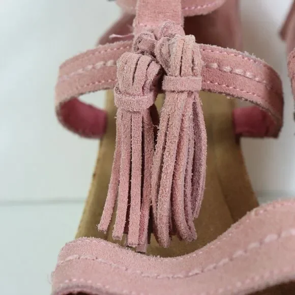 Minnetonka Lincoln Pink Wedge Suede Sandals 9 - Picture 6 of 9